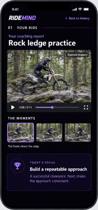 RideMind on a phone: your ride, the moments that mattered and today’s focus